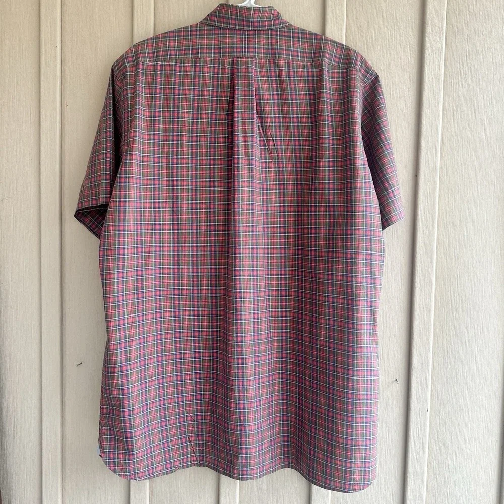 Polo Ralph Lauren Mens Classic Multi Plaid Button Pink Short Sleeve Shirt Large